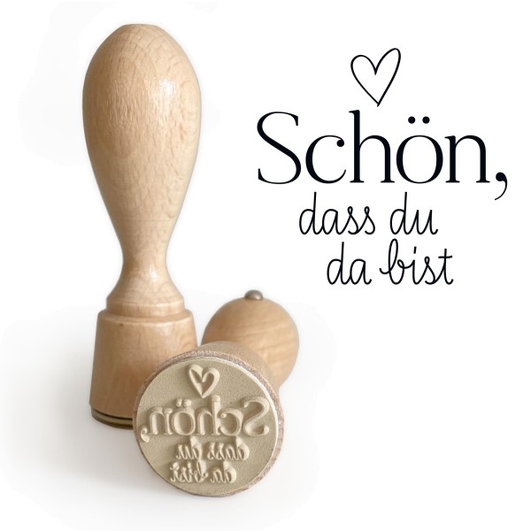 Hochwertiger Holzstempel „schön, dass du da bist“ | Ø 3 cm | made in Germany | Textstempel, DIY für